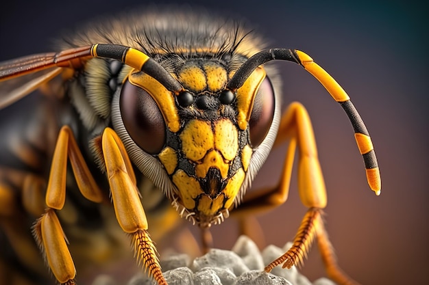 Wasp closeup with great depth of field and many details of insects on an isolated background AI