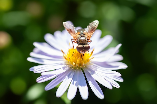 Photo wasp on a flower a wasp gathers nectar from an aster flower closeup of a wasp on aster bushes