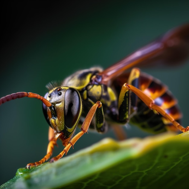 A wasp is sitting on a leaf