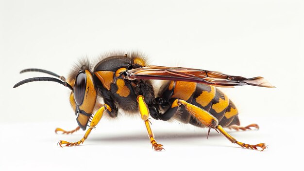 A wasp is standing on a white surface