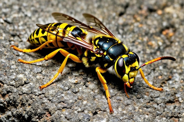 a wasp with a yellow head and black wings