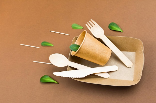 Wastefree environmentally friendly disposable cardboard paper utensils Copy space