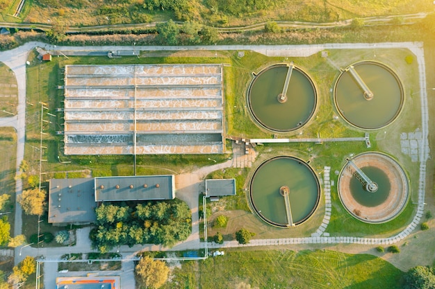 Wastewater treatment plant, polluted environment aerial photography