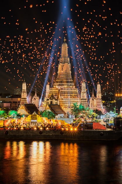 Wat Arun Temple in new year celebration in Bangkok city