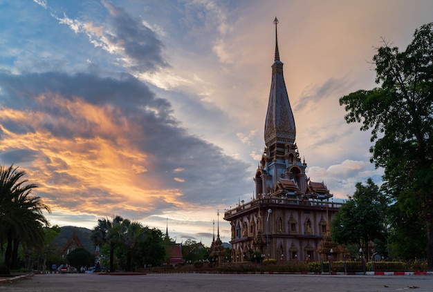 Wat Chalong or Chalong temple the most popular tourist attractions in Phuket Thailand with sun light