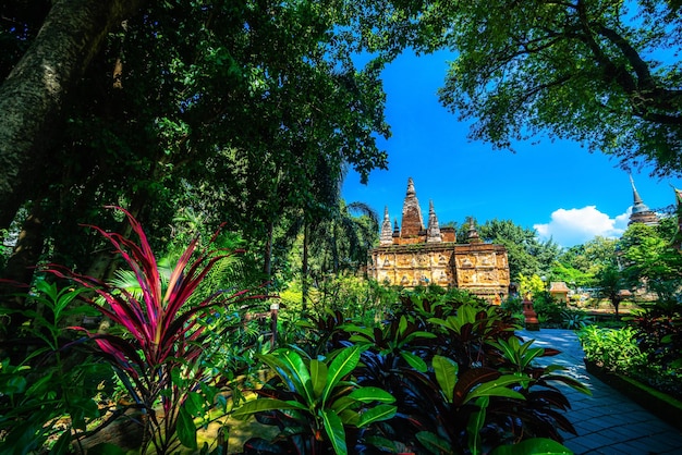 Wat Chet Yot or Wat Photharam Maha Wihan seven pagoda temple It is a major tourist attraction in Chiang Mai Thailandwith eveningTemple in Chiang Mai