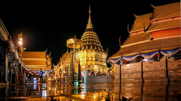 Wat Phra That Doi Suthepat night Popular historical temple in chiangmai Thailand