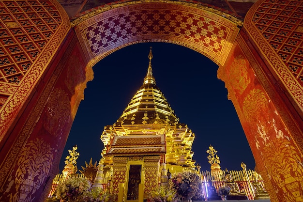 Wat Phra That Doi Suthepat night Popular historical temple in chiangmai Thailand