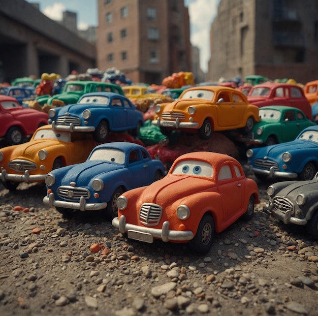 Photo watch as animated clay cars create imaginative and dynamic adventures in a vibrant setting