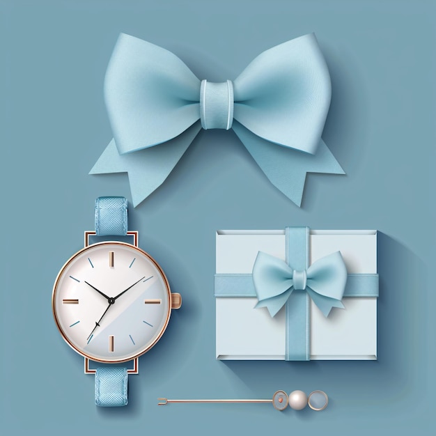 a watch and bow with a gift box