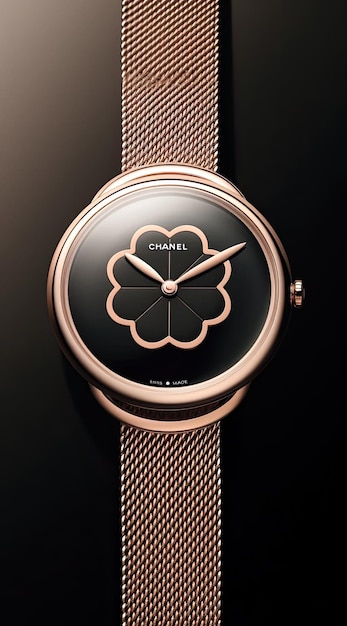 Photo a watch with a flower on it is on a black background