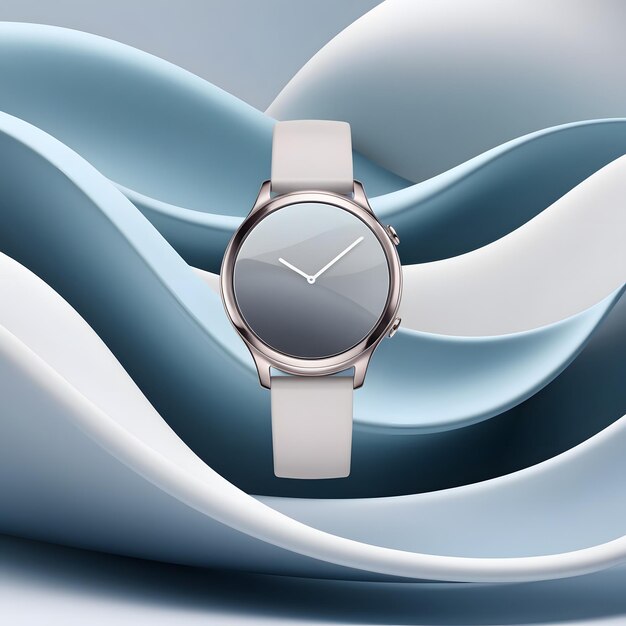 Photo a watch with a silver band is shown with blue and white waves