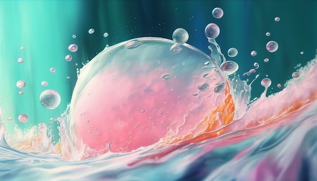 A water ball with a pink and blue background