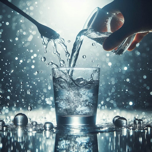 Water being poured into a glass creating a splash