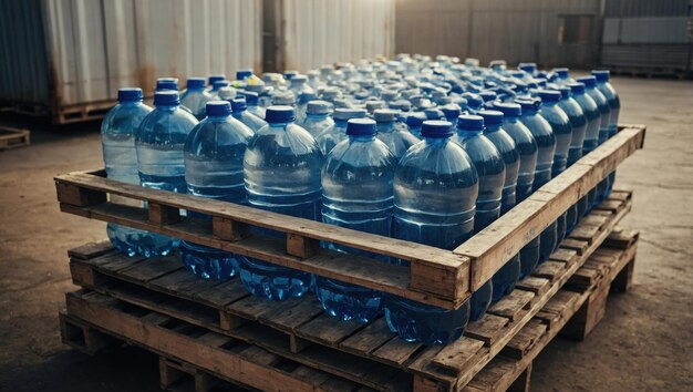 Photo water bottle packs on pallets