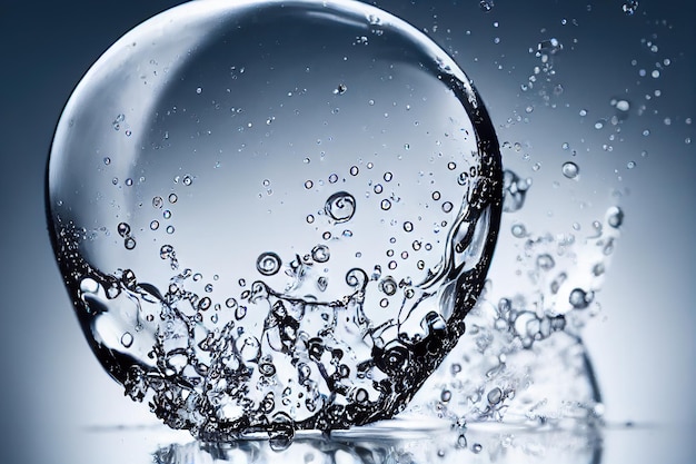 Water bubbles with large drops of water in rain on gray background