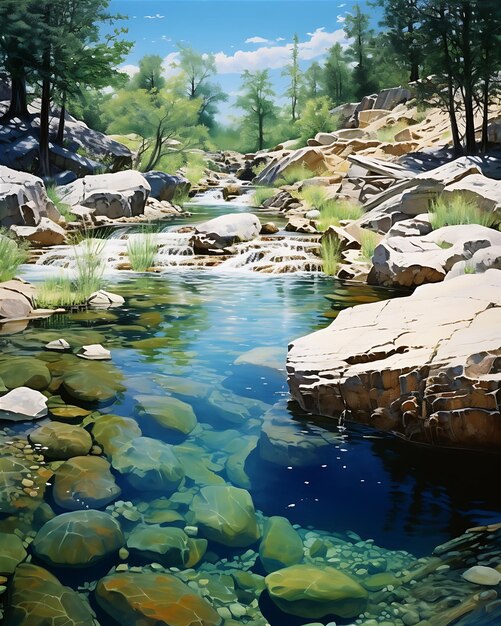 Water Bubbling Up Through Rocks in Natural Stream