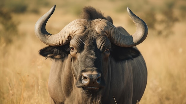 A water buffalo in a field