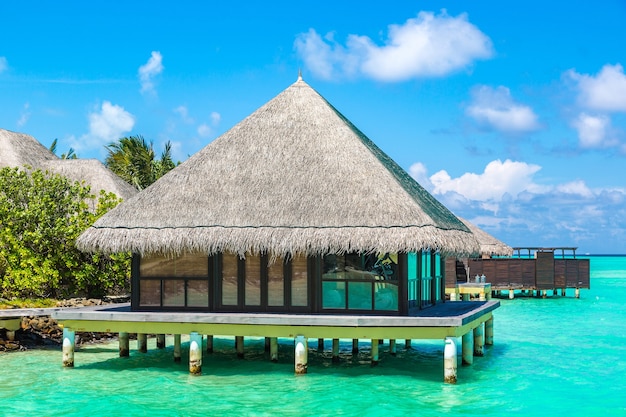 Water Bungalows at tropical island in the Maldives