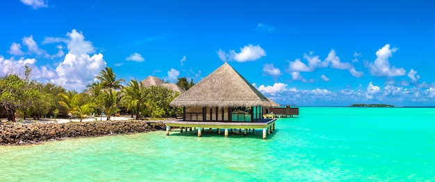 Water Bungalows at tropical island in the Maldives