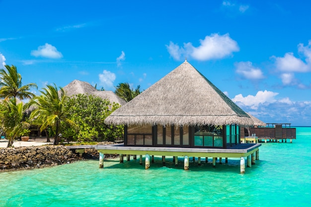 Water Bungalows at tropical island in the Maldives