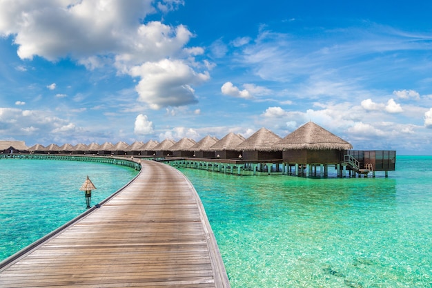 Water Bungalows at tropical island in the Maldives