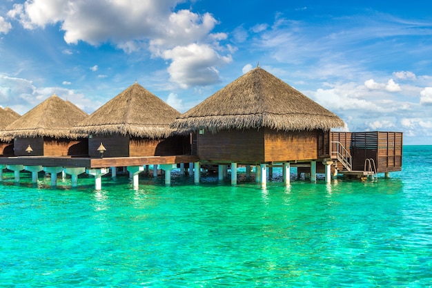 Water Bungalows at tropical island in the Maldives