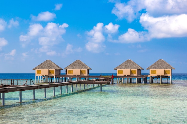 Water Bungalows at tropical island in the Maldives