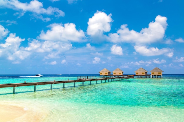 Water Bungalows at tropical island in the Maldives