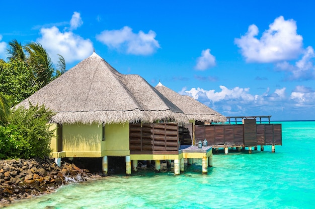 Water Bungalows at tropical island in the Maldives