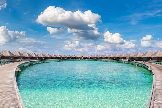 Water Bungalows at tropical island in the Maldives