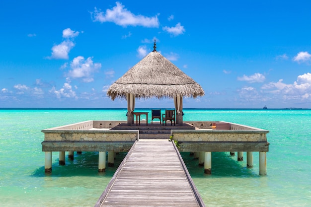 Water Bungalows at tropical island in the Maldives