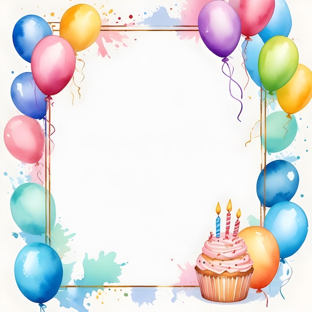 water color birthday party card frame vertical background blank clear empty copy space