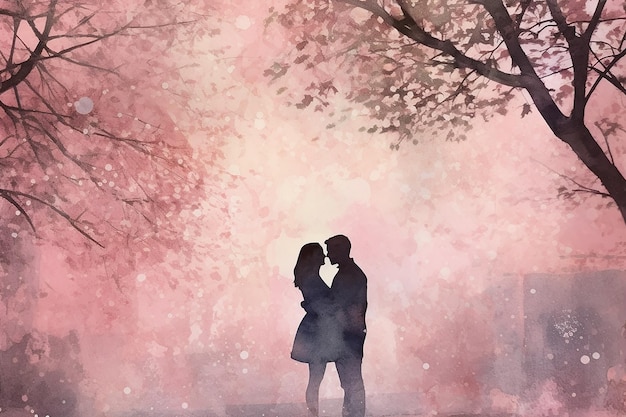 water color drawing of a couple sharing a passionate