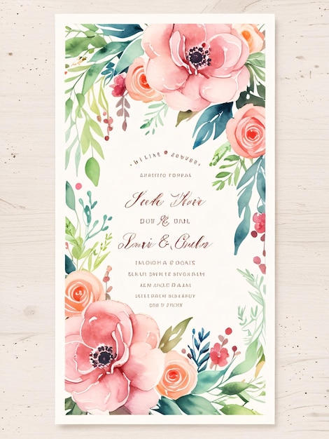 Photo water color floral wedding invitation card