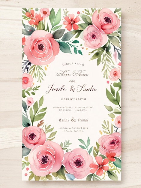 Water color floral wedding invitation card