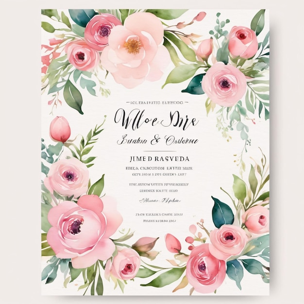 Water color floral wedding invitation card