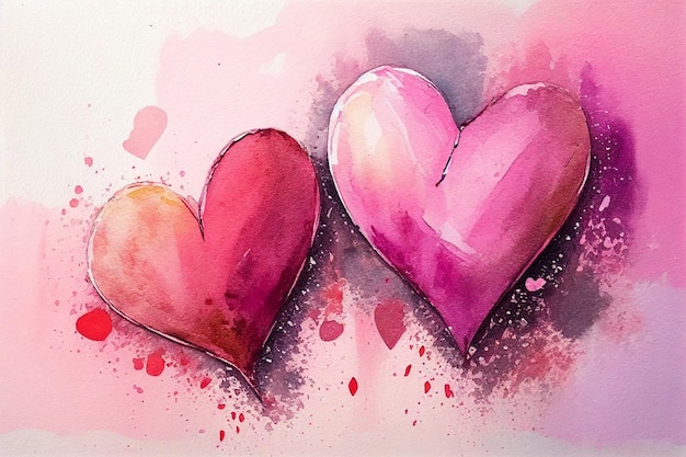 Water color of heart shape with a paper backgroune illustrator