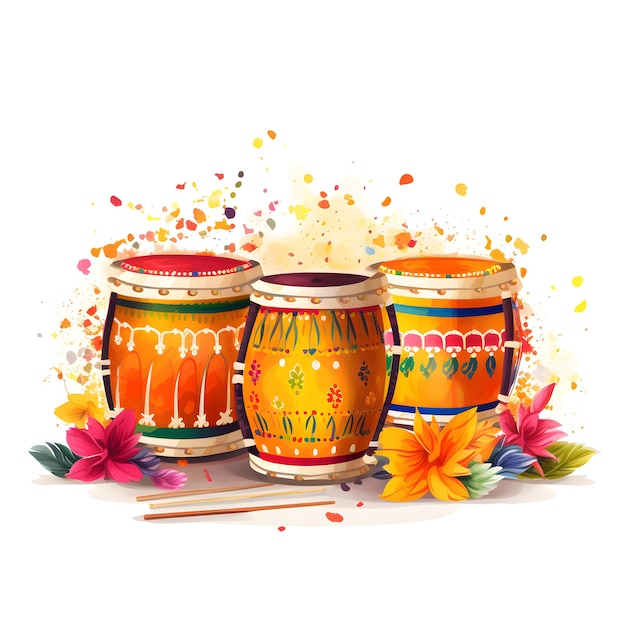 Water color illustration for happy lohri indian traditional drum or dholak or dhol