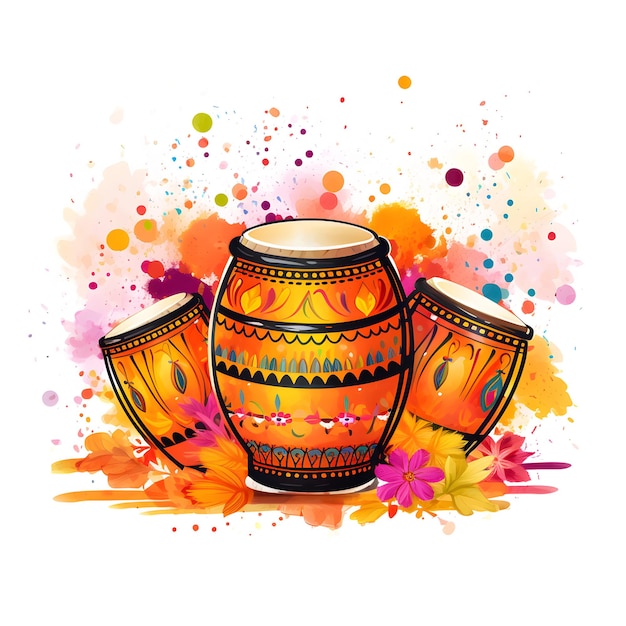 Water color illustration for happy lohri indian traditional drum or dholak or dhol