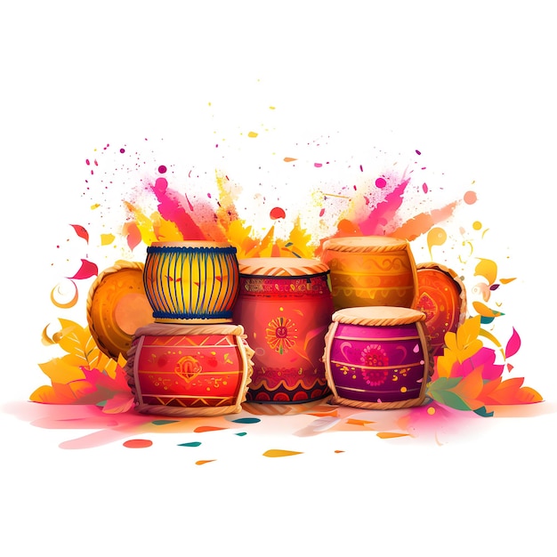 Water color illustration for happy lohri indian traditional drum or dholak or dhol