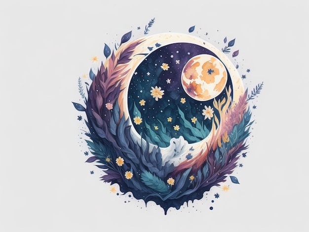 Water color of moon and stars