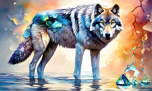 Water Colorful Wolf