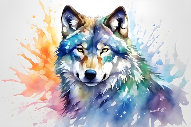 Water Colorful Wolf