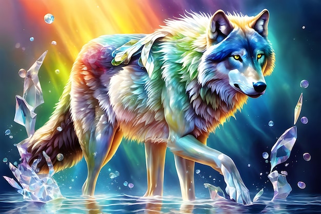 Water Colorful Wolf