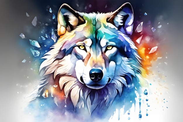 Water Colorful Wolf