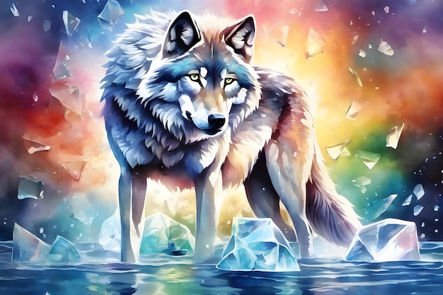 Water Colorful Wolf