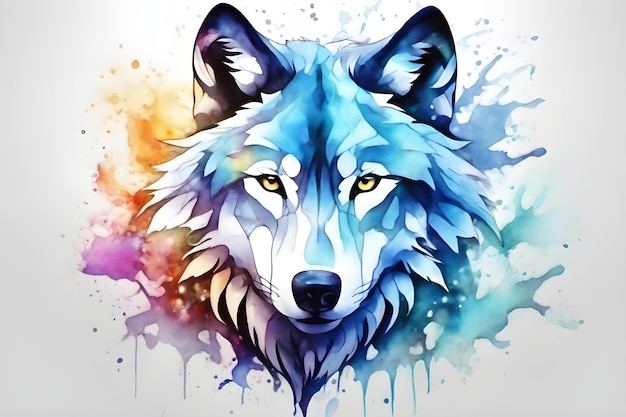 Water Colorful Wolf