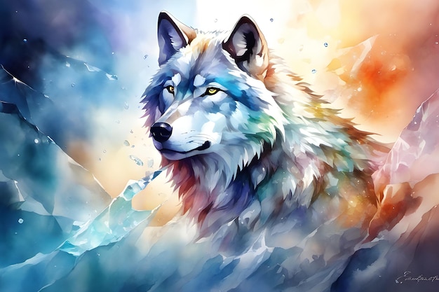 Water Colorful Wolf