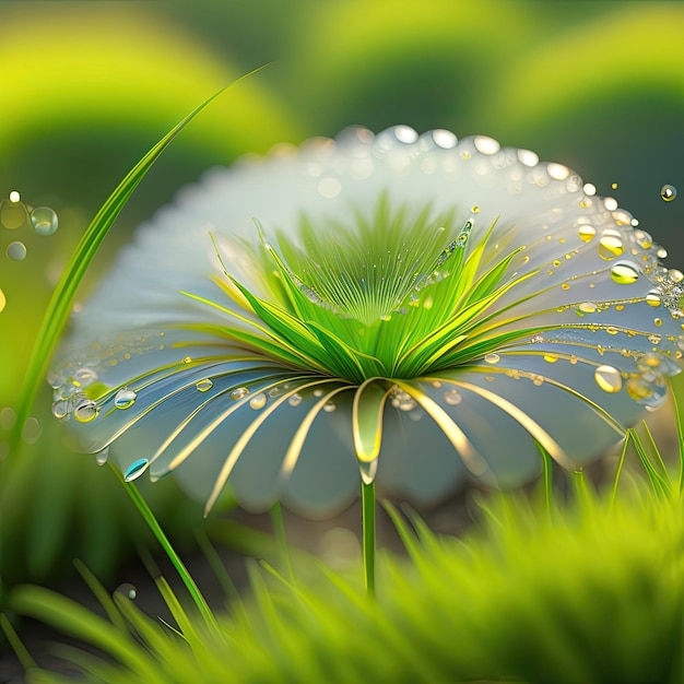 Water dew drops on blades of grass Morning moisture on the lawn Summer rain